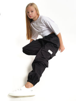 Джоггеры карго брюки унисекс 33-67077 черный - Mini maxi фото 9