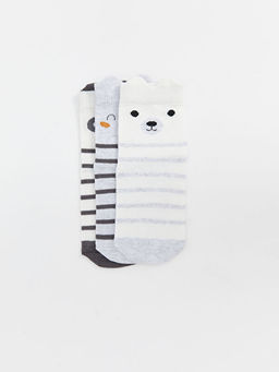 Bask?l? Erkek Bebek Patik ?orap 3l?