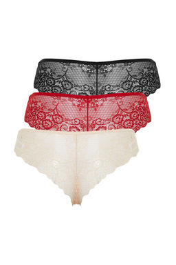 TRENDYOLMILLA Kahverengi-Cok Renkli 3lu Paket Pamuklu Dantelli Brazilian Orme Kulot THMAW21KU0008  фото 36