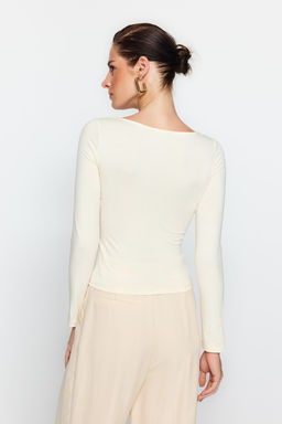 Tas Pamuklu Esnek Kay?k Yaka Fitted/Vucuda Oturan Esnek Orme Bluz TWOAW24BZ00166