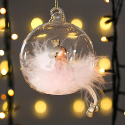 Цена за 4 шт. Фигурка - подвеска «Ангелочек-принцесса, розовый пушок, в шарике», ёлочная игрушка, 9×8×10 см