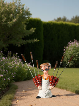 Садовая фигура - подставка для шампуров из полистоуна «Шашлычник», 44×30×55 см