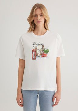 London Bask?l? Beyaz Tisort - Mavi фото 4