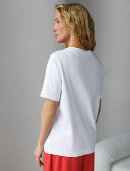 Футболка Vilatte с принтом хлопок с эластаном белая  фото 3