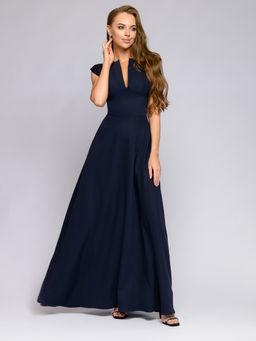 Платье синее длины макси с глубоким декольте - 1001dress фото 3