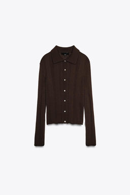 RIBBED POLO KNIT CARDIGAN - Zara фото 5
