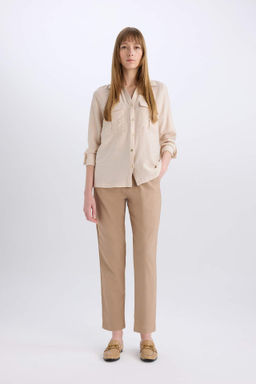 Slim Fit Dar Kesim Cepli Yuksek Bel K?sa Paca Basic Duz Pantolon - Defacto фото 2