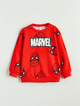 Bisiklet Yaka Marvel Bask?l? Erkek ?ocuk Sweatshirt