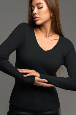 Женский джемпер в рубчик с V-вырезом Happyfox - Happy fox фото 6