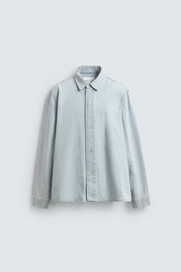 CAMISA DENIM LAVADA RELAXED FIT / Azul claro - Zara фото 7