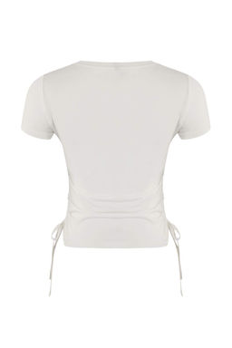 Ekru Buzgulu Baglama Detayl? Micro Kumas Orme Spor T-Shirt THMSS26TS00003