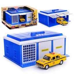 Игрушка пластик Пост ГАИ 22 см, ворота, ВАЗ-2106 (свет-звук, синий) в коробке