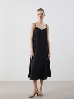 V Yaka D?z Ask?l? Elbise