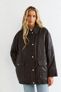 Утепленная парка из эко-кожи Brown - Erist store фото 4