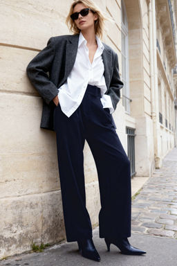 Lacivert Bel Detayl? Straight/Duz Kesim Dokuma Kumas Pantolon TWOAW25PL00038