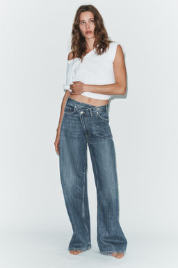 JEANS TRF WIDE LEG CINTURA CRUZADA TIRO ALTO / Azul / Gris