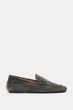 LEATHER LOAFERS WITH DISTRESSED EFFECT