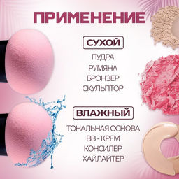 Цена за 2 шт. Спонж для макияжа с ручкой Стик, d 4,1 3 см, в футляре, цвет чёрный/розовый - Queen fair фото 3