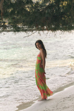 VESTIDO MIDI TIRANTES ESTAMPADO / naranja-verde - Zara фото 2