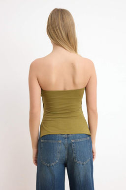 Ya_ Ye_ili Pamuk Straplez B_zg_/Drape Detayl_ _rme Bluz TWOSS25BZ00484 - Trendyolmilla фото 4