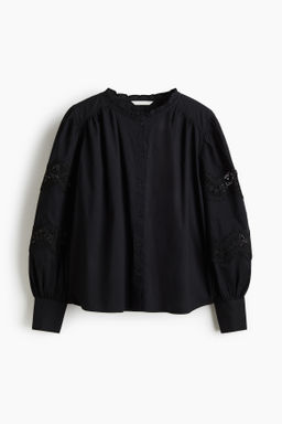 Blusa de algod?n con inserciones de encaje