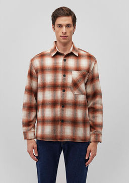 Kareli Kahverengi Gomlek - Mavi фото 3