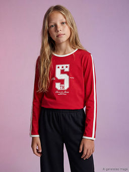 Bask?l? Uzun Kollu K?z ?ocuk Ti??rt