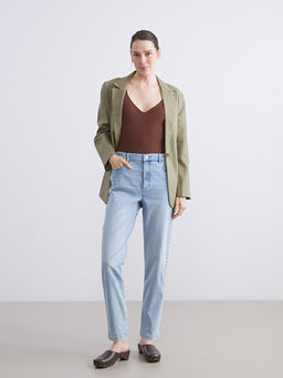 Beli Lastikli Slim Mom Kad?n Jean Pantolon