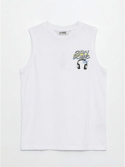 Bisiklet Yaka Bask?l? Penye Erkek ?ocuk Atlet