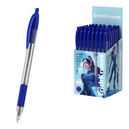 Цена за 2 шт. Ручка шар. автомат. ErichKrause "Ultra Glide Technology U-209" (47578) синяя, 1мм, прозрачный трехгран. корпус, игольчатый стержень, грип, одноразовая