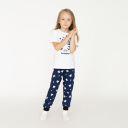 Пижама детская белаясиняя принт кот