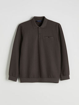 Polo Yaka Uzun Kollu Erkek Sweatshirt