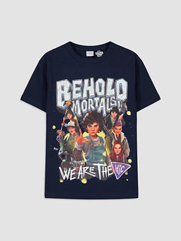 Bisiklet Yaka Stranger Things Bask?l? Erkek ?ocuk Ti??rt