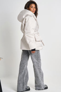 Куртка утепленная со съемным капюшоном жемчужная