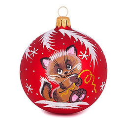 Елочная игрушка шар стеклянная Улыбка д7,5см, ручная художественная роспись, цвета микс, подарочная упаковка (Россия)