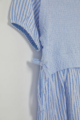 Bebe Mavisi K?z Cocuk Pamuklu Cizgili K?sa Kol Dokuma Elbise TKDSS25EL00031 - Trendyolmilla фото 2