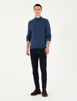 _ndigo Melanj Slim Fit Yar_m Bal_k__ Yaka Basic Triko Kazak - Pierre cardin фото 4