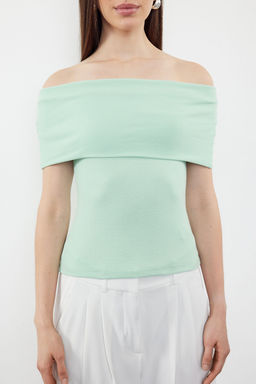 Mint Carmen Yaka Fitted/Vucuda Oturan Orme Madonna Yaka Bluz TWOSS24BZ00497