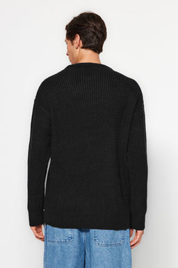 Siyah Oversize Couple/Cift Bisiklet Yaka Duz Triko Kazak TMNAW23KZ00189