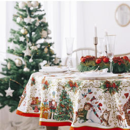 Скатерть новогодняя Этель Новогодние игрушки d=220см +/-3см с ГВМО, хл100%