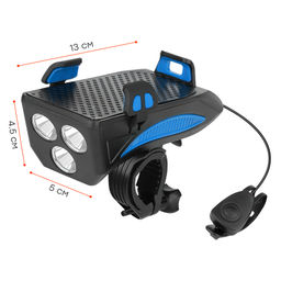 Фонарь передний COMIRON HOLDER ABS, IPX5; 3*T6 LED, 400lm; 4800mAh USB индикатор заряда POWER BANK сигнал 130Дб крепление смартфона синий /уп 20/80/ - Галеонтрейд фото 3