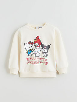 Bisiklet Yaka Hello Kitty Bask?l? K?z ?ocuk Sweatshirt