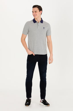 U. S. Polo Assn Мужская серая меланжевая футболка с воротником-поло - U.s. polo assn фото 3