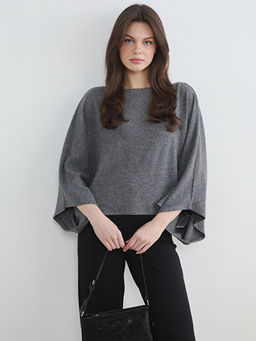 Kay?k Yaka Oversize Kad?n Triko Pan?o