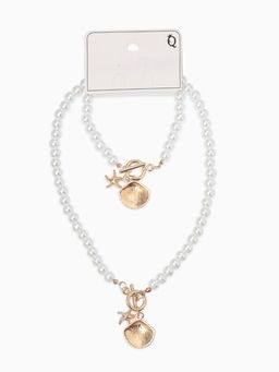 Набор 2 предмета: бусы. браслет «Жемчуг. Ракушка вонголе», L=18/42 см, №8, белый в золоте