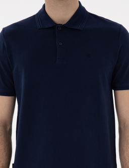 Lacivert Regular Fit %100 Pamuk Polo Yaka Basic Ti__rt