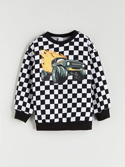 Bisiklet Yaka Bask?l? Erkek ?ocuk Sweatshirt