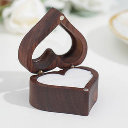 Футляр для колец «Сердце», шкатулка для украшений, белая подушка, тёмное дерево