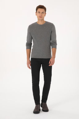 Erkek Regular Fit Bisiklet Yaka Gri Melanj Desenli Kazak - U.s. polo assn фото 4