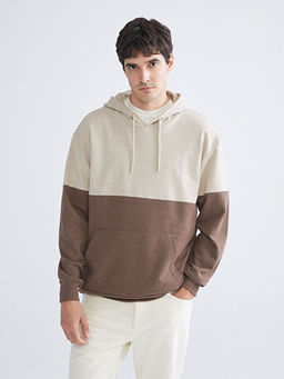 Uzun Kollu Renk Bloklu Erkek Hoodie